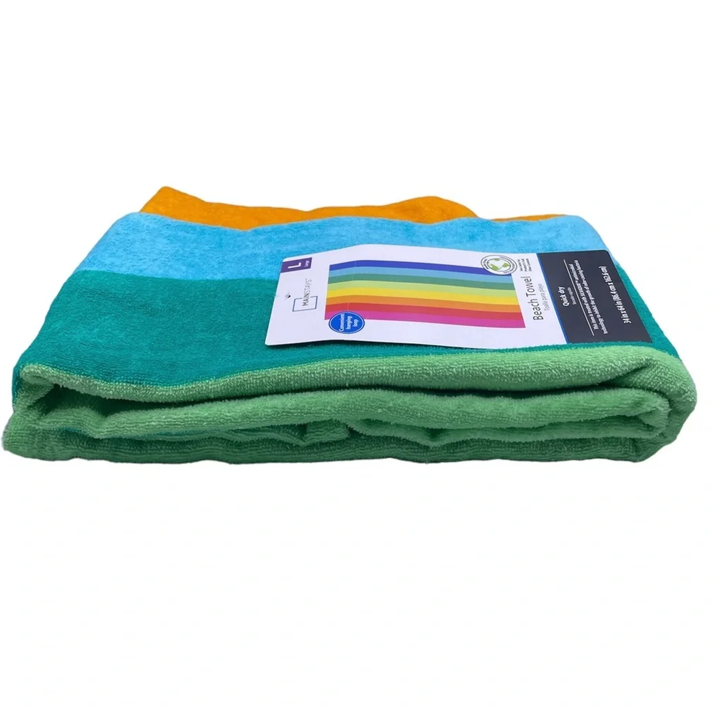 Large beach towel striped multicolor quick dry 34”x64” hanging loop